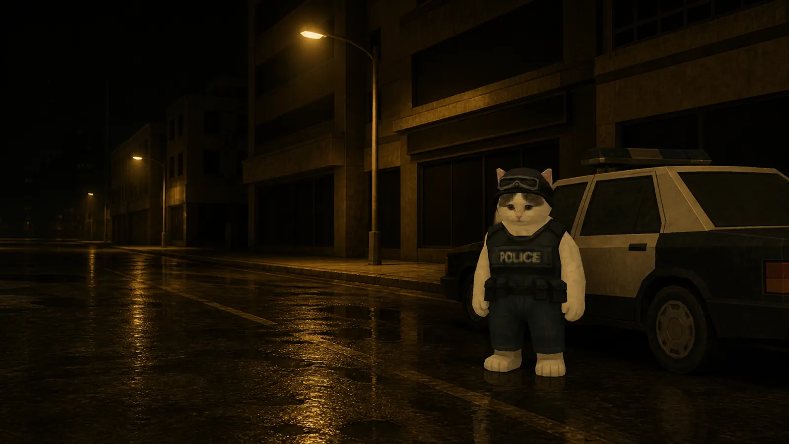 Cop Cat on the street at night